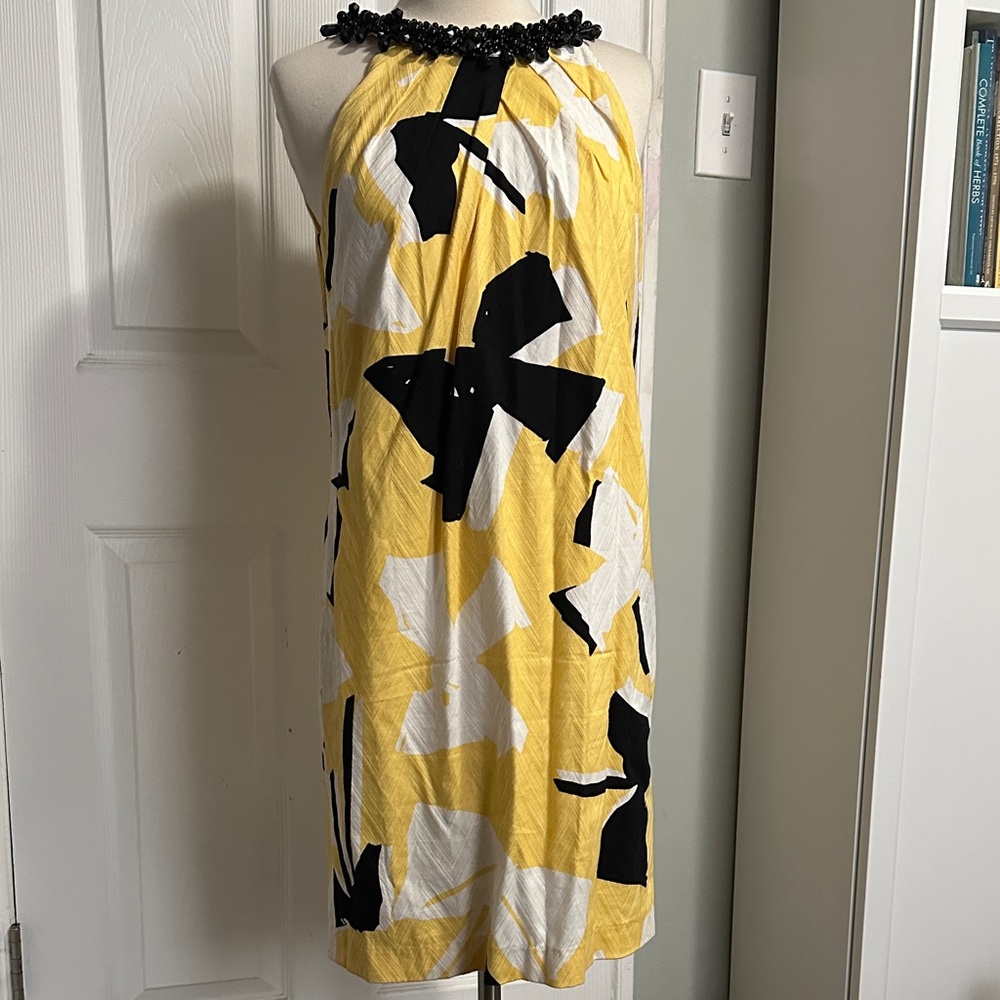 Chetta B Yellow and Black Abstract Dress